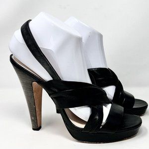 Coach Womens‎ "Astor" Black Leather Strappy Open Toe Slingback Pump Size 9 B